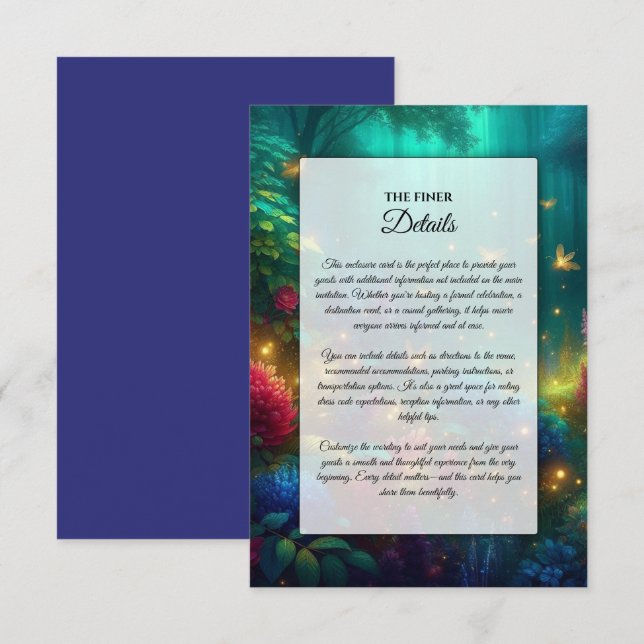 Enchanted Forest of Radiant Jewels Wedding Enclosure Card (Front/Back)