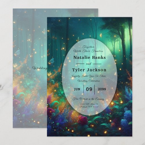 Enchanted Forest of Radiant Jewels Wedding Invitation