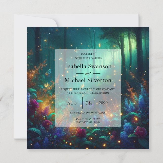 Enchanted Forest of Radiant Jewels Wedding Invitation (Front)