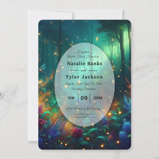 Enchanted Forest of Radiant Jewels Wedding Invitation (Front)