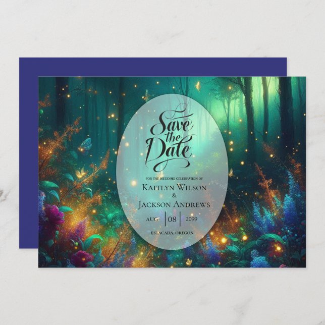 Enchanted Forest of Radiant Jewels Wedding Save The Date (Front/Back)