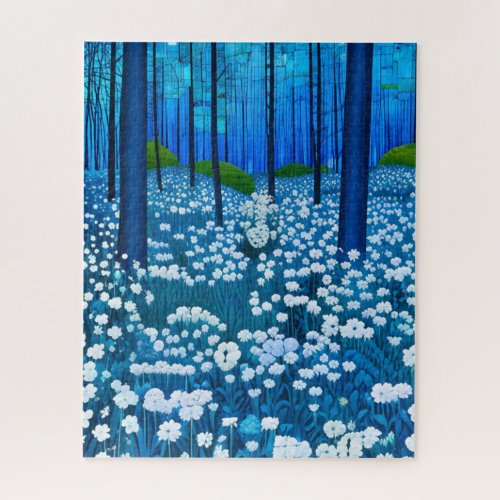 Enchanted Forest of White Wildflowers Jigsaw Puzzle