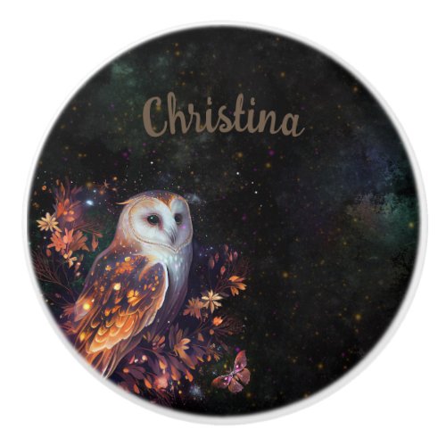 Enchanted forest owl dark aesthetic custom name ceramic knob