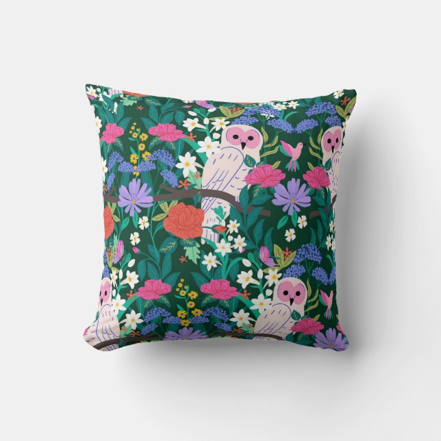 Enchanted Forest Owls Throw Pillow (Front)