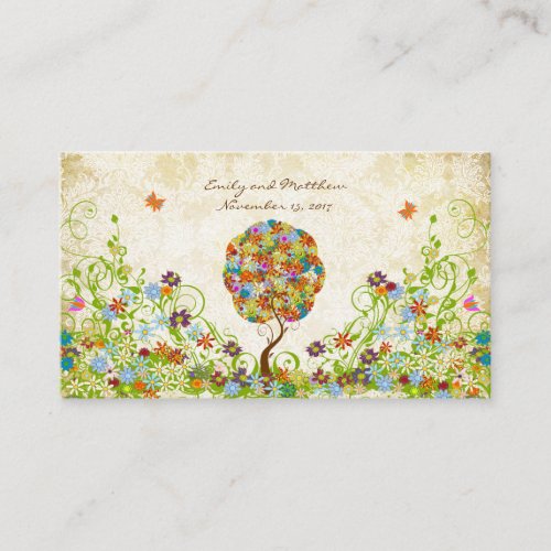 Patchwork Flower Tree Damask Tags Business Card Template