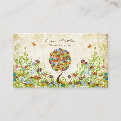 Customizable Patchwork Flower Tree Damask Tags Business Card Template
