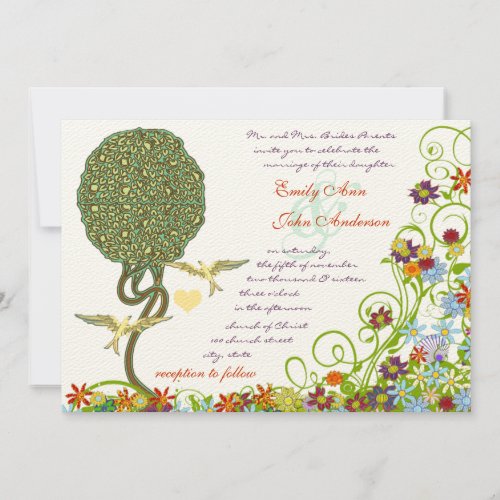 Art Nouveau Lovebird Rustic Tree Wedding Invites