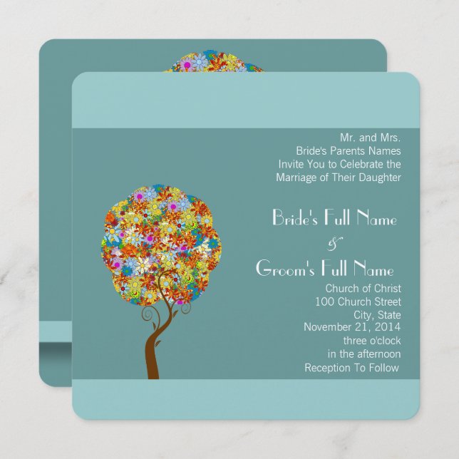 Enchanted Forest Patchwork Floral Fairy Tale Tree Invitation (Front/Back)