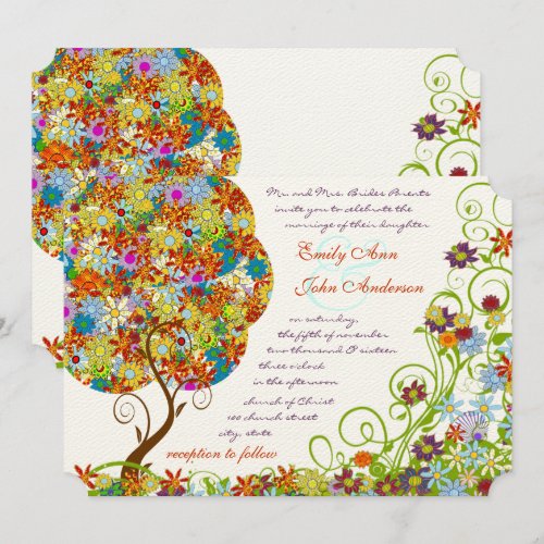 Patchwork Flower Tree Wedding Invitations