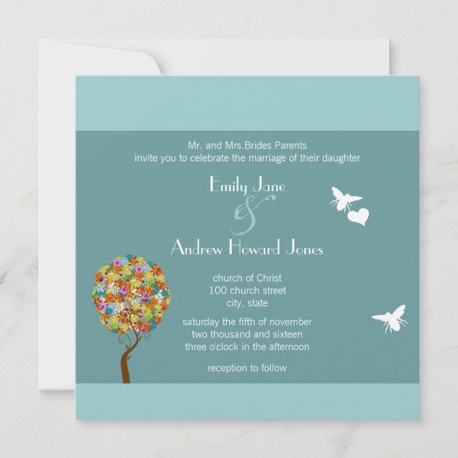 Enchanted Forest Patchwork Floral Fairy Tale Tree Invitation (Front)