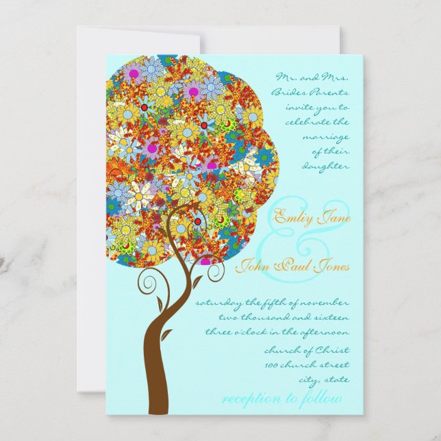 Enchanted Forest Patchwork Floral Fairy Tale Tree Invitation (Front)