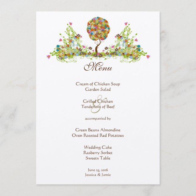 Enchanted Forest Patchwork Floral Fairy Tale Tree Menu (Front)