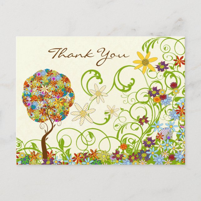 Enchanted Forest Patchwork Floral Fairy Tale Tree Postcard (Front)