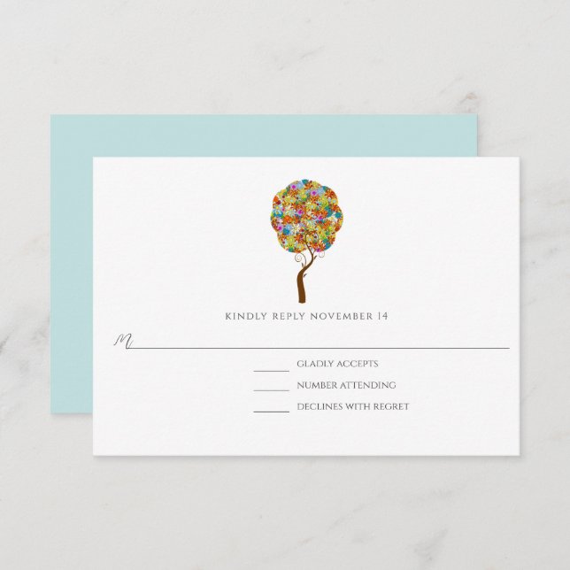 Enchanted Forest Patchwork Floral Fairy Tale Tree RSVP Card (Front/Back)
