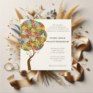 Enchanted Forest Patchwork Floral Fairytale Tree Invitation