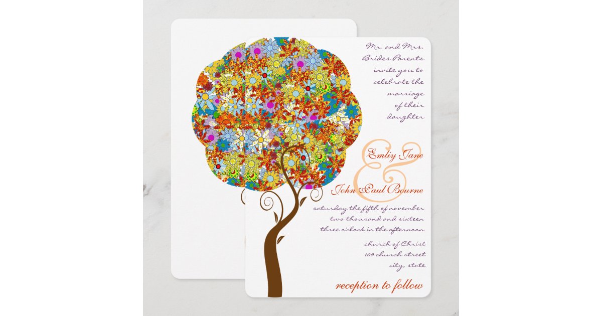 Tree Path Invitation Enchanted Forest Patchwork Floral Fairytale Tree Invitation | Zazzle