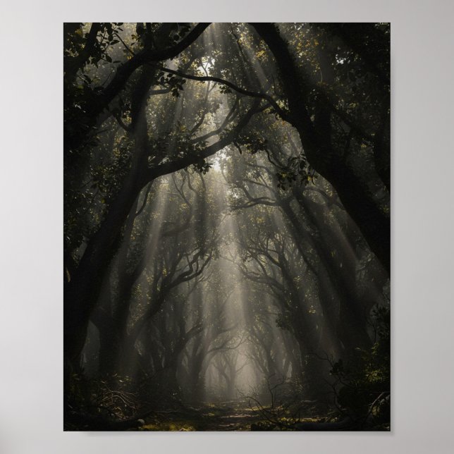 Enchanted Forest Path: Ethereal Light and Shadows Poster (Front)