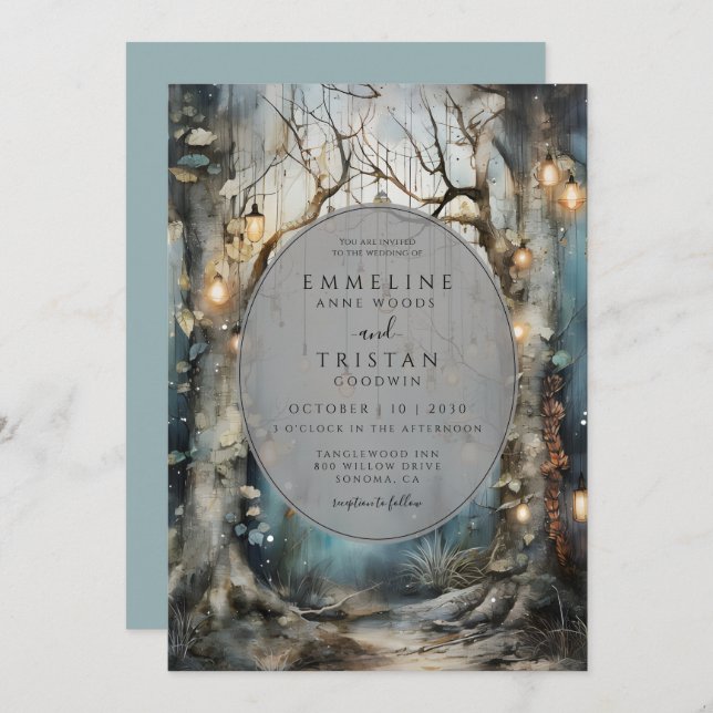 Enchanted Forest Path Glowing Lights Wedding  Invitation (Front/Back)