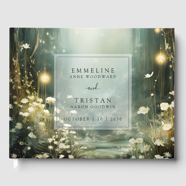 Enchanted Forest Path Of Flowers Green Wedding Guest Book (Front)