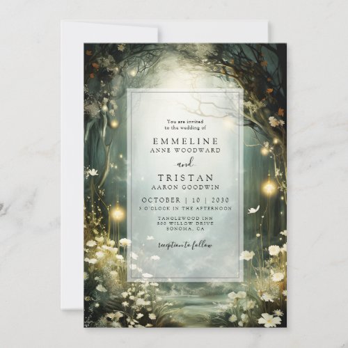 Enchanted Forest Path Of Flowers Green Wedding Invitation