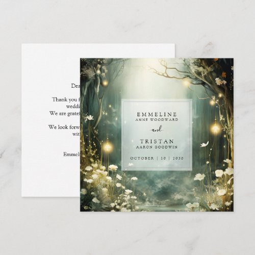 Enchanted Forest Path Of Flowers Green Wedding Thank You Card