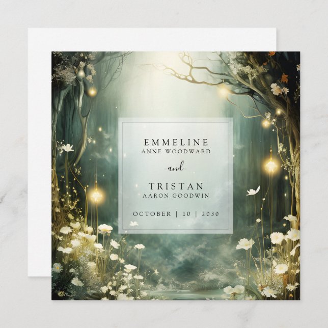 Enchanted Forest Path Of Flowers Green Wedding Thank You Card (Front/Back)