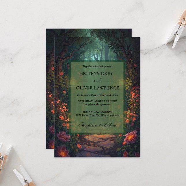 Enchanted Forest Path of Magical flower wedding    Invitation (Front/Back In Situ)