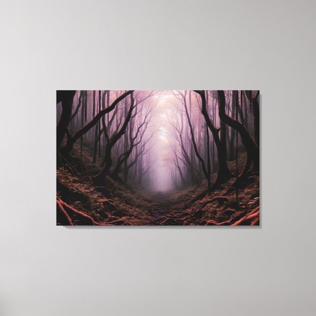 Enchanted Forest Path – Pink Dark Landscape Canvas Print (Front)