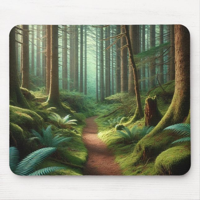 Enchanted Forest Path – Tranquil Green Escape Mouse Pad (Front)