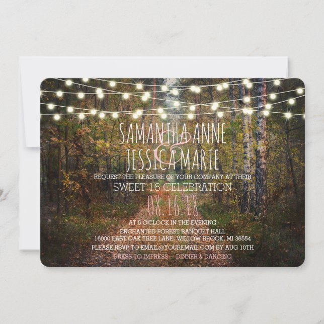Enchanted Forest Path TWINS Sweet 16 Celebration Invitation (Front)