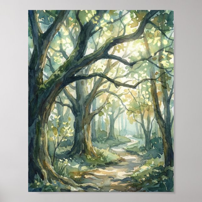 Enchanted Forest Path Watercolor Painting Poster (Front)