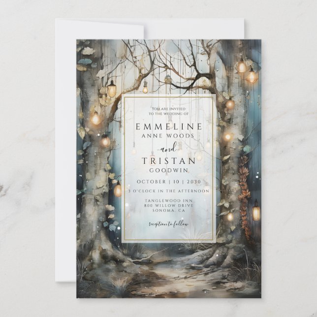 Enchanted Forest Path Wedding Glowing Lights Invitation (Front)