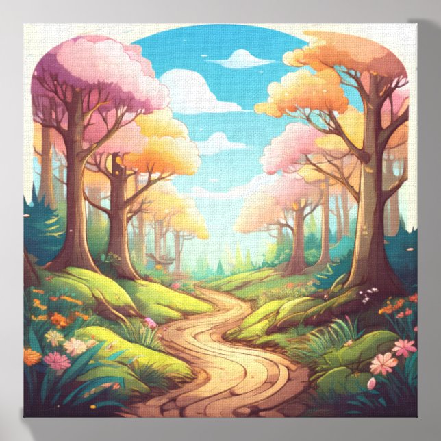 Enchanted Forest Pathway - Whimsical Nature Scene Canvas Photo Tile (Front Set)