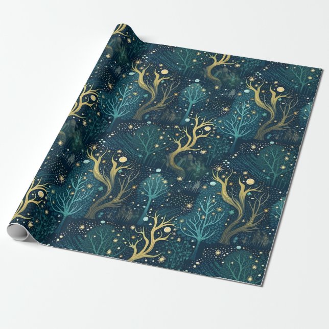 Enchanted Forest Pattern Wrapping Paper (Unrolled)