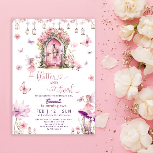 Enchanted Forest Pink Fairy Wildflower Birthday Invitation
