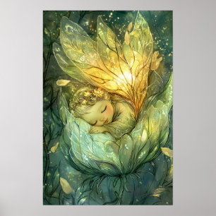 Enchanted Forest Pixie Fairy Sleeping Flower Petal Poster
