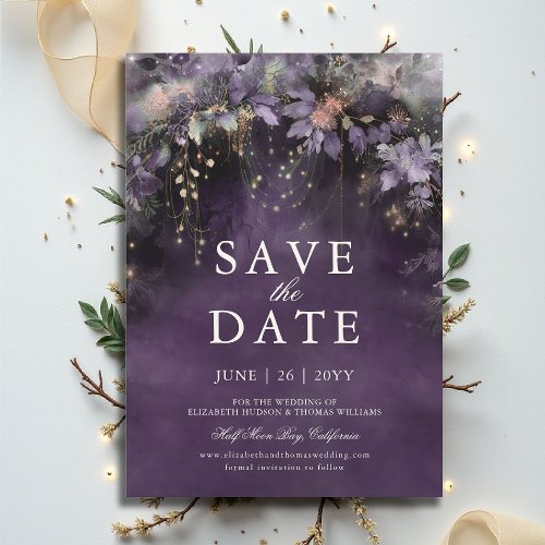 Enchanted Forest Plum Green Wedding Save the Date Invitation