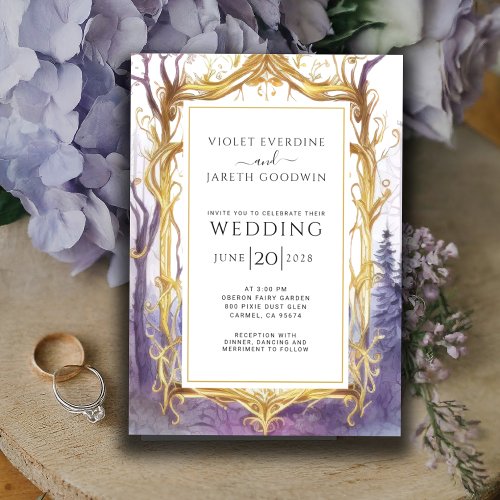 Enchanted Forest Portal Wedding Invitation Purple