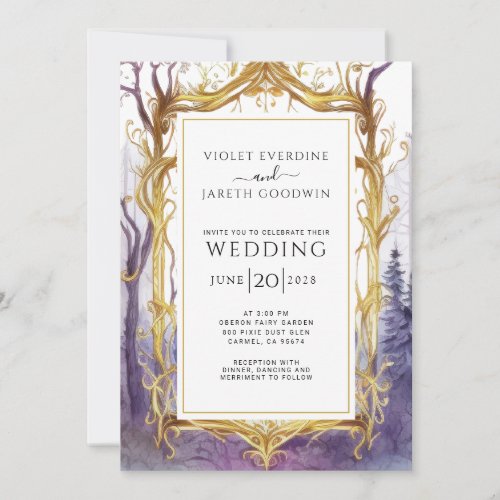 Enchanted Forest Portal Wedding Invitation Purple