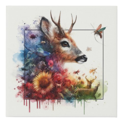 Enchanted Forest Portrait The Deers Realm _ Water Faux Canvas Print