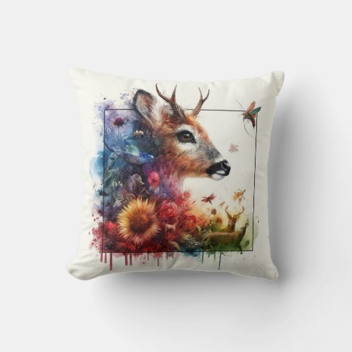 Enchanted Forest Portrait The Deers Realm _ Water Throw Pillow