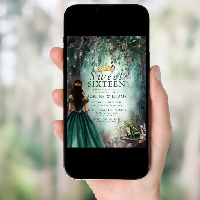 Enchanted Forest Princess Frog Fairytale Sweet 16 Invitation (Front Digital)