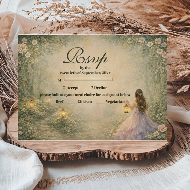Enchanted Forest Princess Quinceañera RSVP Card (Creator Uploaded)