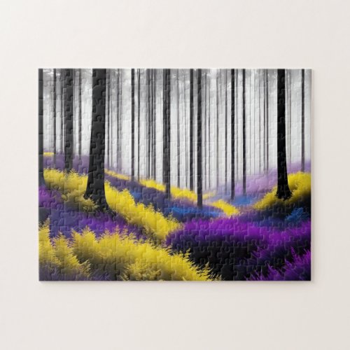 Enchanted Forest Purple and Yellow Wildflowers Jigsaw Puzzle