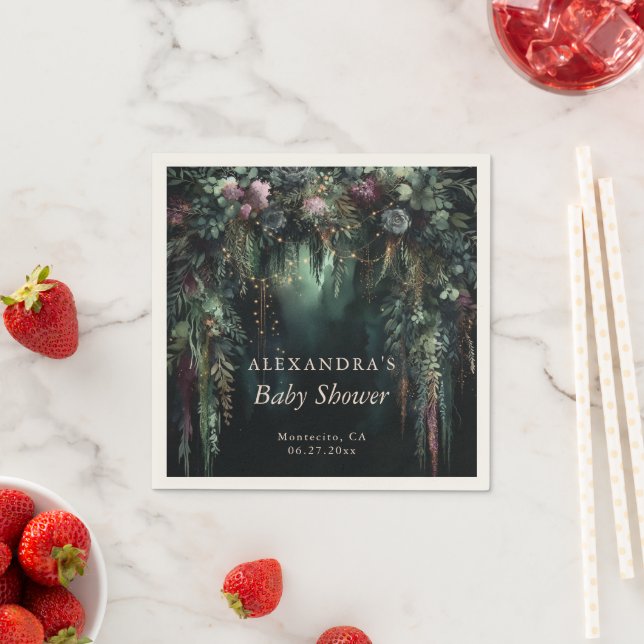 Enchanted Forest Purple Roses Woodland Baby Shower Napkins (Insitu)
