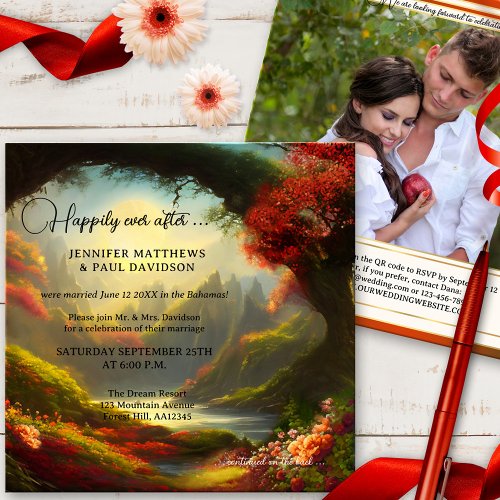 Enchanted Forest QR Happily Ever After Wedding Invitation