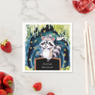 Enchanted Forest Raccoon Birthday Napkins