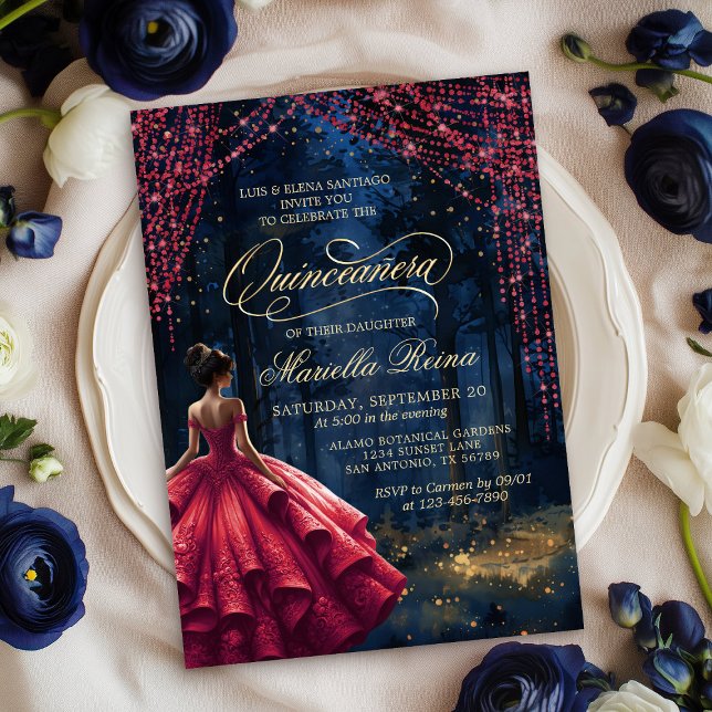 Enchanted Forest Red Quinceañera Invitation (Creator Uploaded)