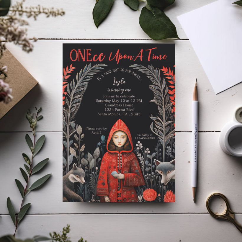 Enchanted Forest Red Riding Hood First Birthday Invitation (Creator Uploaded)