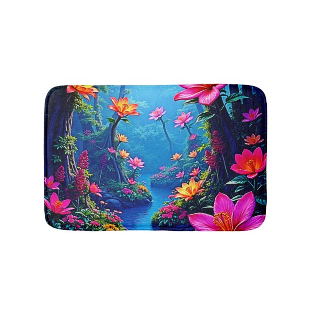 Enchanted Forest River Bloom Art Bath Mat (Front)